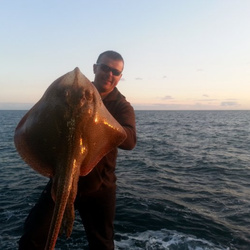 Gary Mitchell with a shore caught Blonde Ray - 15lb 5oz (22nd August 2014)