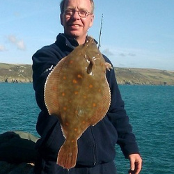 Jack Hillon with a shore caught Plaice - 3lb 3oz 8dr (16th February 2013)