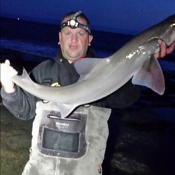 Mark Bryce with a shore caught Starry Smoothhound - 13lb 1oz (11th July 2014)
