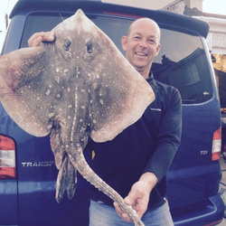 Steve Nicholson with a shore caught Thornback Ray - 10lb 13oz (20th September 2015)