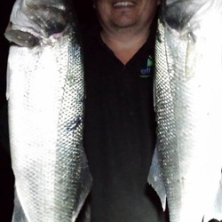Scott Clarke with a brace of shore caught Bass - 7lb (25th October 2014)